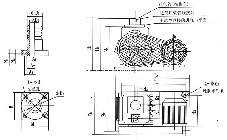 2X-4A型双旋片式<a href='http://www.nanbei888.com/list-136-0.html' target='_blank'><u>真空泵</u></a>的安装尺寸表